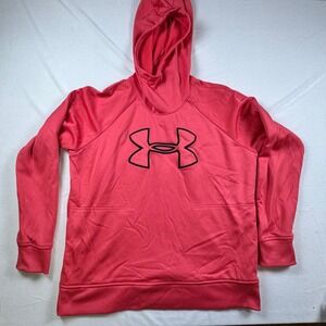 Under Armour ColdGear Loose Fit Pullover Hoodie Pink Coral Womens XL Logo 0072